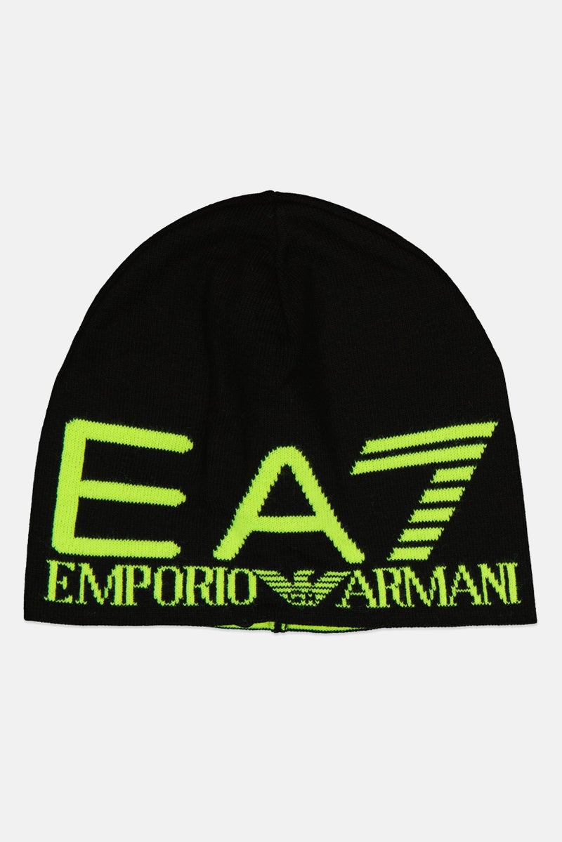 armani EA7 Emporio Armani Women Brand Logo Beanie Hat, Black - Image 1